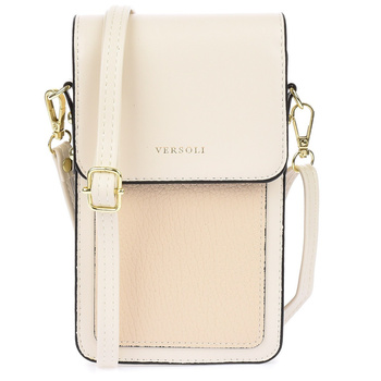 Ecru torebka na telefon - mini listonoszka z ekoskóry