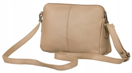 Mała torebka damska listonoszka skórzana Beżowa. Suwak.