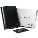 Solidny, skórzany portfel męski bez zapięcia z ochroną RFID, pionowy — Rovicky