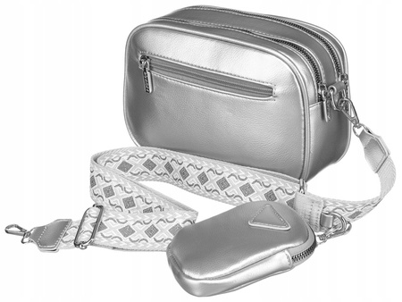 Stylowa mała torebka damska listonoszka eko skóra SREBRNA +portmonetka