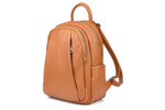 Duży plecak damski skórzany A4 - Kamelowy Brąz. Kieszenie na suwak.