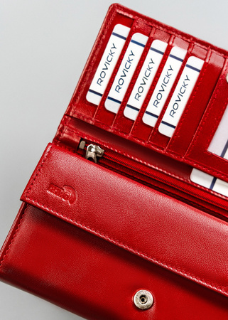 Skórzany portfel damski czerwony duży poziomy na zatrzask