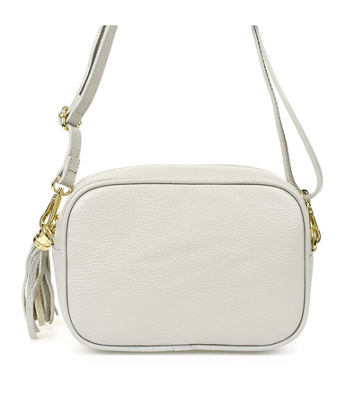 Mała szara włoska skórzana listonoszka z frędzlem