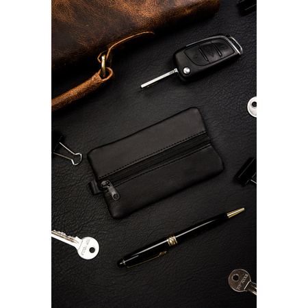 Skórzane etui na klucze kluczówka Czarna skóra naturalna