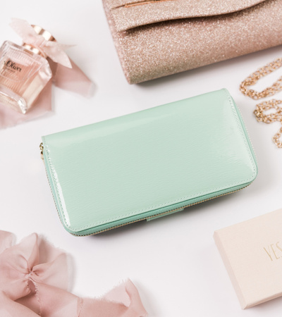 Skózany portfel damski DUŻY NIEBIESKI PIONOWY