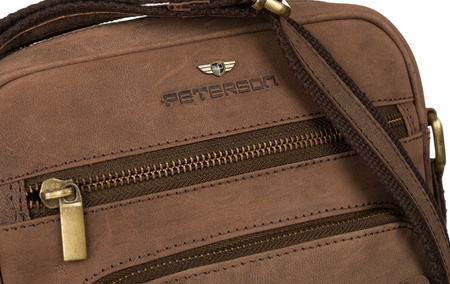 Skórzana torba męska listonoszka na długim pasku - Brązowa