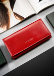 Skórzany portfel damski czerwony duży poziomy na zatrzask