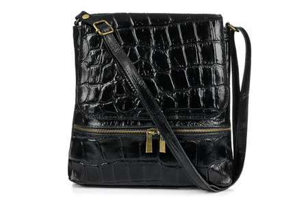 Włoska skórzana torebka damska listonoszka czarna. Wzór CROCO.