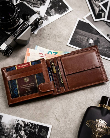 Zestaw męski na prezent: brązowy portfel, etui na karty i brelok. Skóra