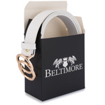 Biały pasek damski skórzany ze złotą klamrą okrągłą