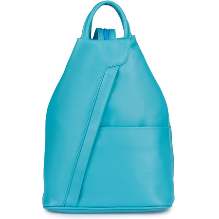 Niebieski damski plecak skórzany morski turkus miejski. Włoska skóra