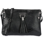 Mała czarna torebka wizytowa listonoszka croco