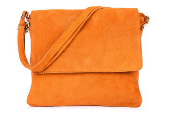 Włoska pomarańczowa torebka zamszowa listonoszka z klapą
