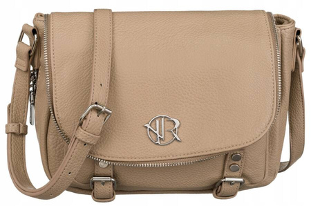 Beżowa torebka damska listonoszka na ramię. Suwak. Ciemny beżowy