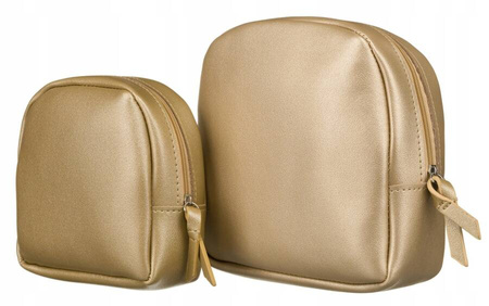 Damska kosmetyczka złota - w zestawie. Zamykana na suwak.
