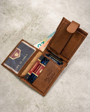 Zestaw prezentowy męski: skórzany portfel i brelok - jasny brąz