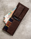 Zestaw prezentowy męski: skórzany, brązowy portfel i skórzany brelok