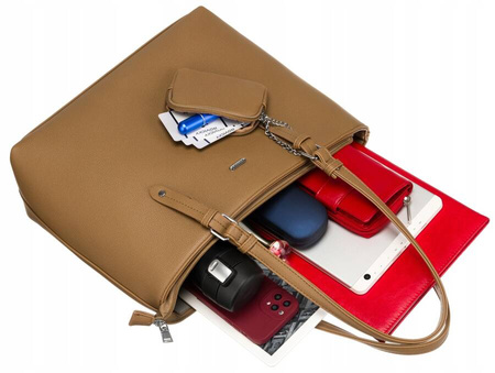 Shopperka damska ze skóry ekologicznej z dodatkową portmonetką beż brąz