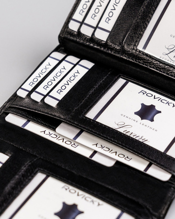 Skórzany portfel damski - 24 przegródki na karty. Czarny.