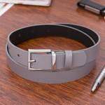Ciemnoszary pasek damski skórzany. Srebrna klamra. 100 cm.