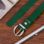 Wąski pasek damski skórzany ZIELONY. Srebrna klamra. 105 cm.