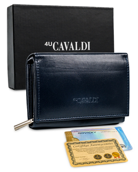 Klasyczny GRANATOWY portfel damski skórzany Na zatrzask i suwak. RFID.