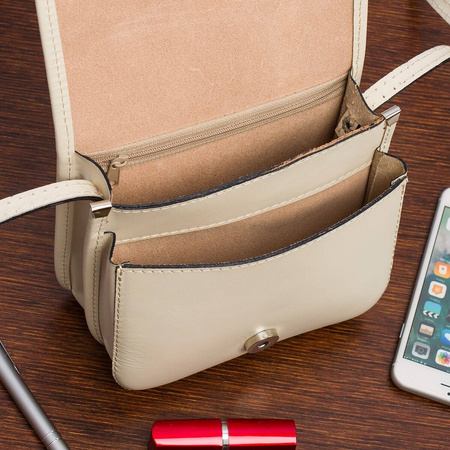 Mała Damska Torebka Skórzana Listonoszka Kremowa Ecru