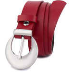 Skórzany pasek damski CZERWONY. Srebrna klamra. 115 cm.