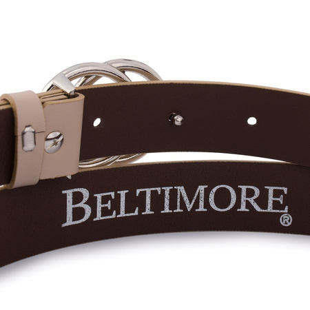 Beżowy pasek damski skórzany ze srebrną okrągłą klamrą