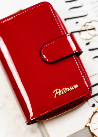 Czerwony portfel damski pionowy. Skóra naturalna z ochroną RFID