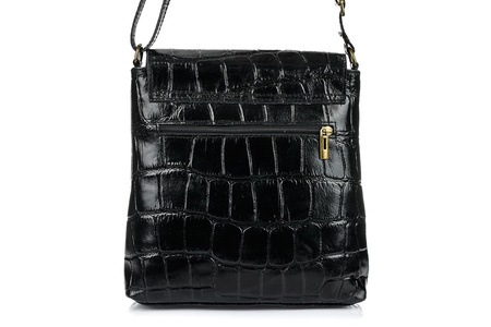Włoska skórzana torebka damska listonoszka czarna. Wzór CROCO.