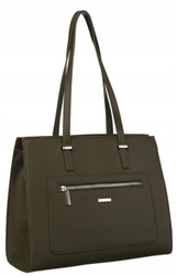 Ergonomiczna torebka damska  khaki. Skóra ekologiczna. Suwak. A4