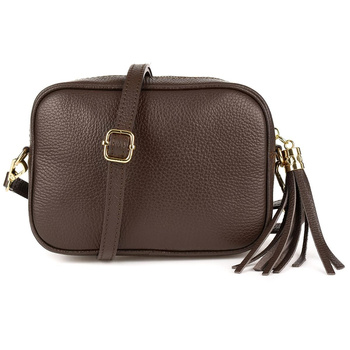 Mała brązowa włoska skórzana listonoszka frędzle