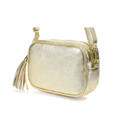 Złota włoska skórzana listonoszka z frędzlem