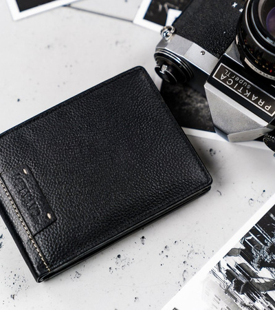 Duży, skórzany portfel męski poziomy bez zapięcia, ochrona RFID - Cavaldi