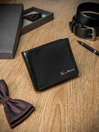 SKÓRZANY PORTFEL MĘSKI Czarny Poziomy SKÓRA RFID