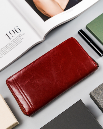 Portfel damski w kształcie piórnika z bawolej skóry naturalnej, RFID - Rovicky