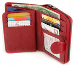 Pionowy skórzany portfel damski czerwony lakierowany