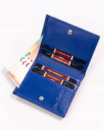 Skórzany mały portfel damski - chabrowy / niebieski