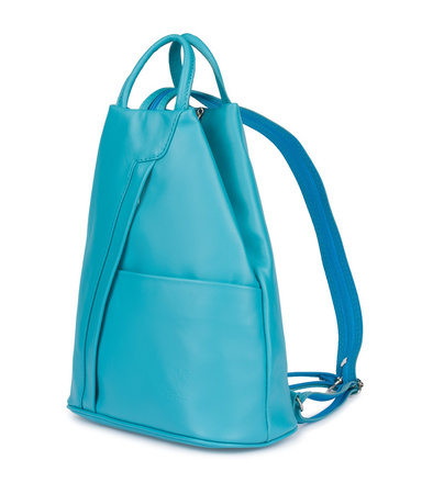 Niebieski damski plecak skórzany morski turkus miejski. Włoska skóra
