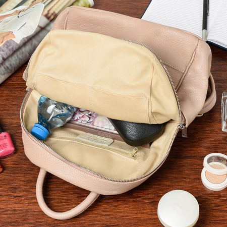 Pudroworóżowy miejski włoski plecak skórzany A4