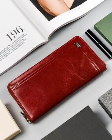 Portfel damski w kształcie piórnika z bawolej skóry naturalnej, RFID - Rovicky