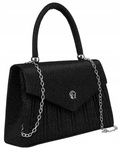Mała torebka kuferek - czarna, wieczorowa z łańcuszkiem i rączką