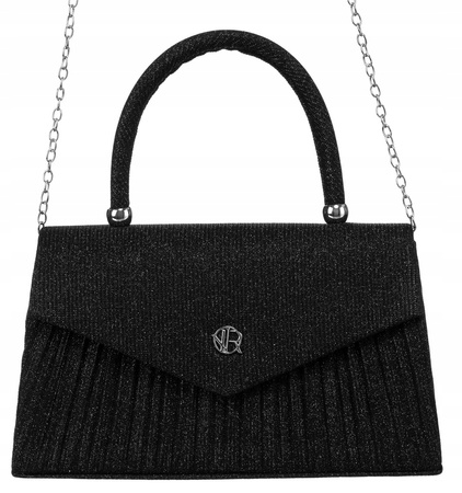 Mała torebka kuferek - czarna, wieczorowa z łańcuszkiem i rączką