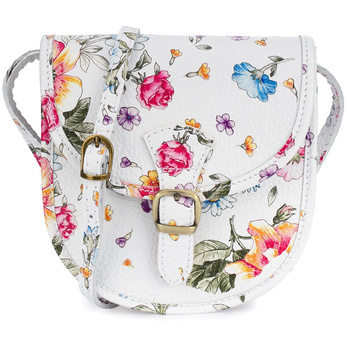 Malutka torebka damska skórzana listonoszka - biała w kwiaty