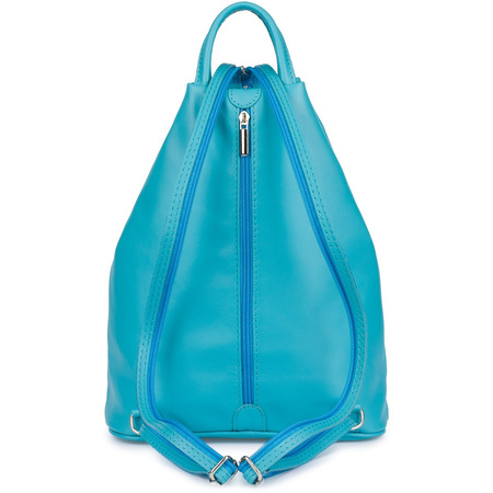Niebieski damski plecak skórzany morski turkus miejski. Włoska skóra