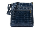 Włoska skórzana torebka damska listonoszka granatowa. Wzór CROCO.