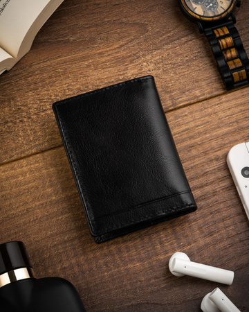 Małe i cienkie etui na karty - skórzane czarne. Ochrona RFID
