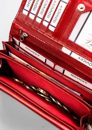 Skórzany portfel damski czerwony duży poziomy na zatrzask