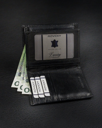 Duży, pionowy portfel męski bez zapięcia z błyszczącej skóry naturalnej — Rovicky